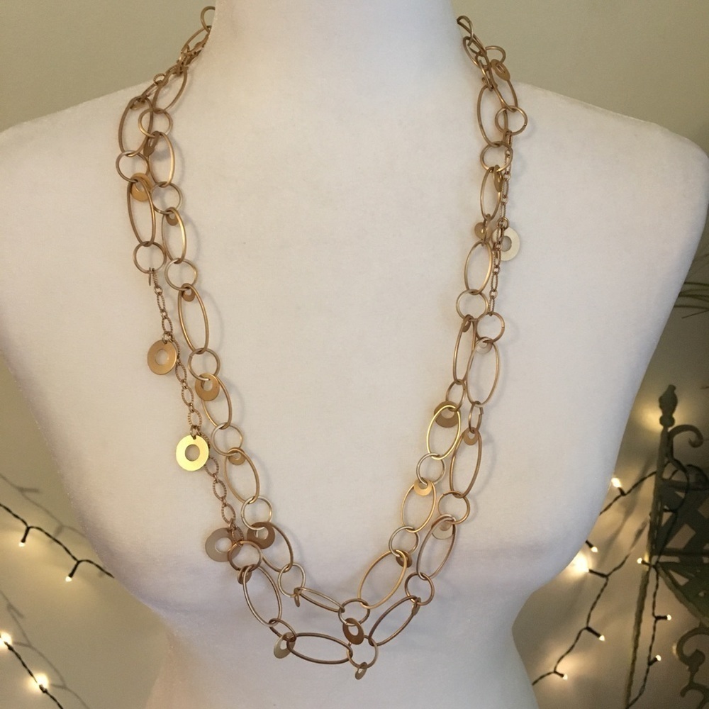 PD Crown Brushed Gold Chain Double Necklace Circle